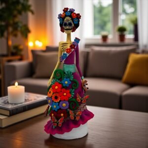 Catrina Skull Frida Kahlo Doll, Michoacan Mexico Made by Artisans Day Of The Dead, Human Skeleton, Mexican Decorations, Sugar Skull 13” Tall