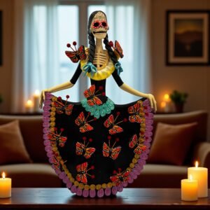 Catrina Skull Frida Kahlo Doll, Michoacan Mexico Made by Artisans Day Of The Dead, Human Skeleton, Mexican Decorations, Sugar Skull 13” Tall