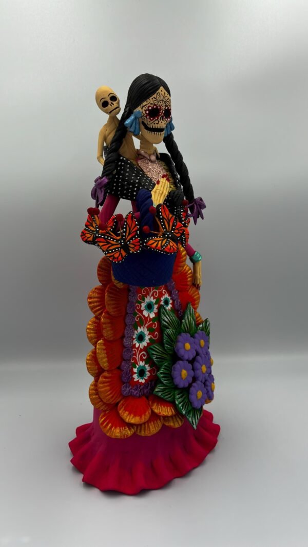 Catrina Skull Frida Kahlo Doll, Michoacan Mexico Made by Artisans Day Of The Dead, Human Skeleton, Mexican Decorations, Sugar Skull 13” Tall - Image 2