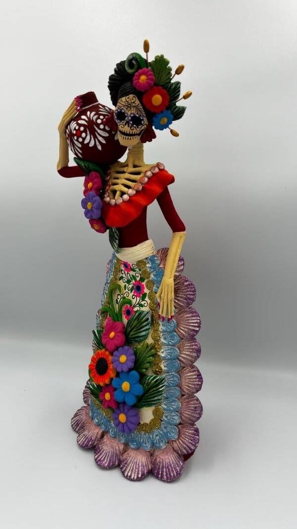Catrina Skull Frida Kahlo Doll, Michoacan Mexico Made by Artisans Day Of The Dead, Human Skeleton, Mexican Decorations, Sugar Skull 13” Tall - Image 2