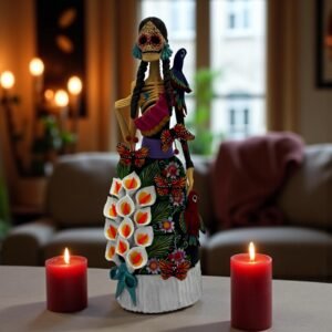 Catrina Skull Frida Kahlo Doll, Michoacan Mexico Made by Artisans Day Of The Dead, Human Skeleton, Mexican Decorations, Sugar Skull 13” Tall