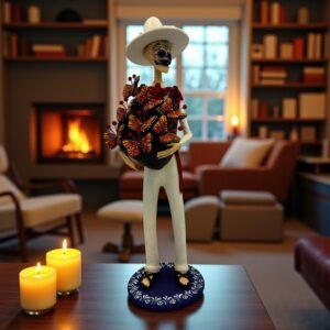Elegant Catrín Skull  Doll, Michoacan Mexico Made by Artisans Day Of The Dead, Human Skeleton, Mexican Decorations, Sugar Skull 13” Tall