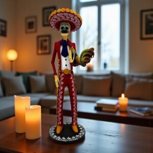 Elegant Catrín Skull  Doll, Michoacan Mexico Made by Artisans Day Of The Dead, Human Skeleton, Mexican Decorations, Sugar Skull 13” Tall