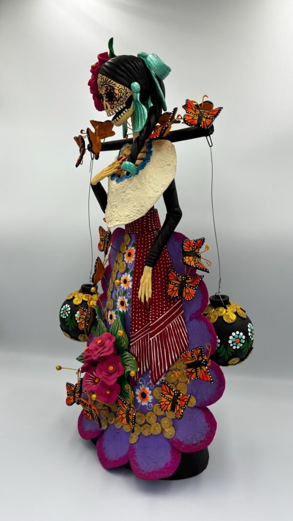 Catrina Skull Frida Kahlo Doll, Michoacan Mexico Made by Artisans Day Of The Dead, Human Skeleton, Mexican Decorations, Sugar Skull 17.7” - Image 2