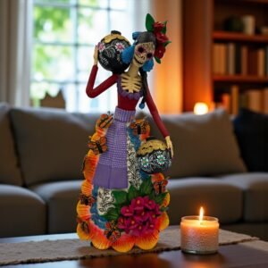Catrina Skull Frida Kahlo Doll, Michoacan Mexico Made by Artisans Day Of The Dead, Human Skeleton, Mexican Decorations, Sugar Skull 17.7”