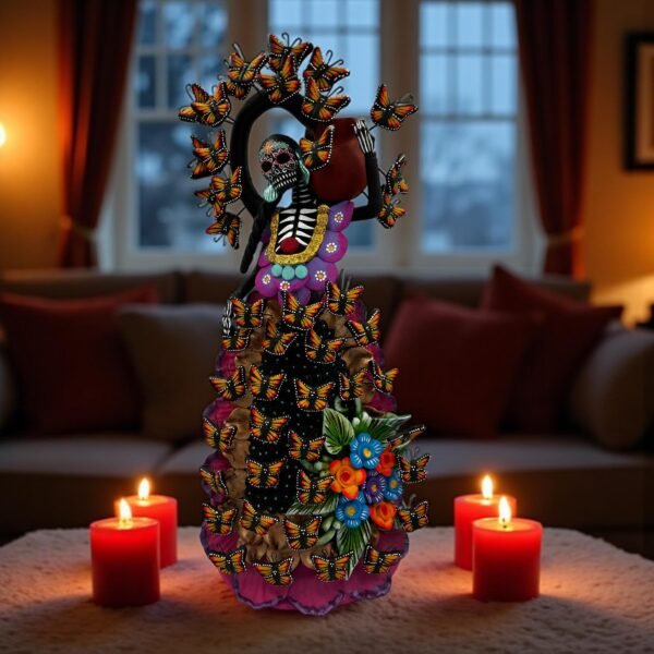 Catrina Skull Frida Kahlo Doll, Michoacan Mexico Made by Artisans Day Of The Dead, Human Skeleton, Mexican Decorations, Sugar Skull 21.6”