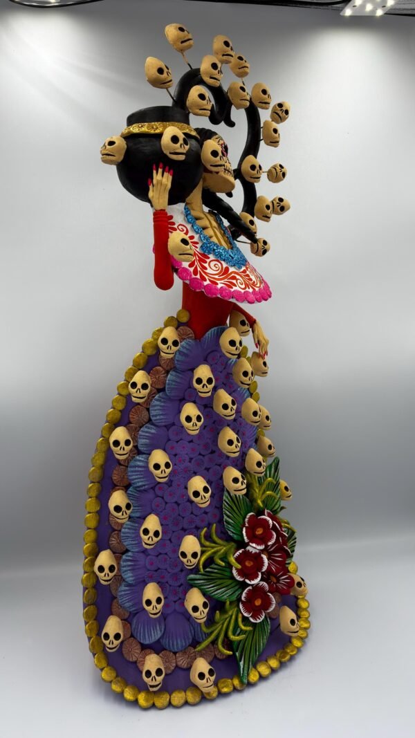 Catrina Skull Frida Kahlo Doll, Michoacan Mexico Made by Artisans Day Of The Dead, Human Skeleton, Mexican Decorations, Sugar Skull 21.6” - Image 2