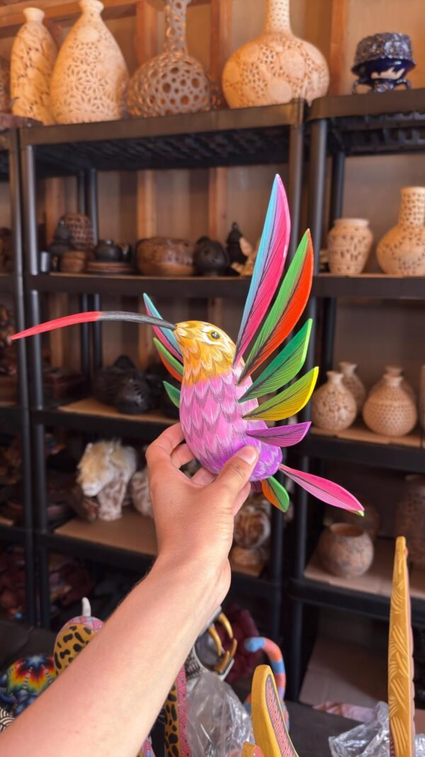 Large Hummingbird Oaxaca Statue Mexican Folk Art Alebrije Sculpture, Wooden  Decoration Figure, Made Of Wood And Carved By Hand 15” Long - Image 2