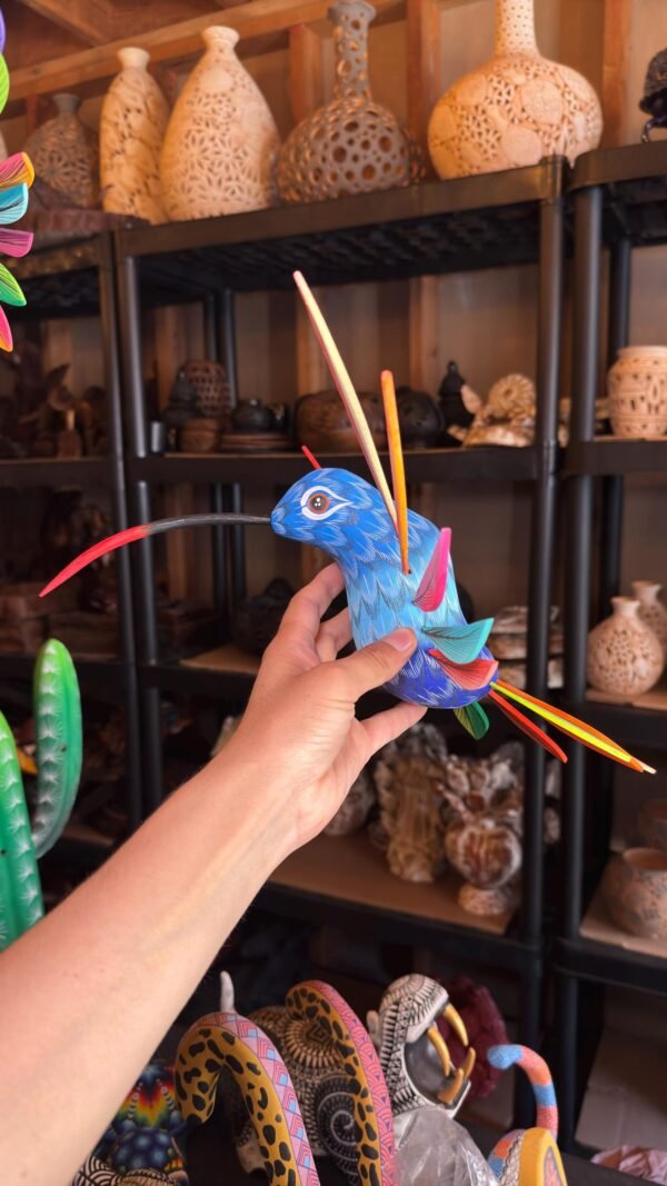 Large Hummingbird Oaxaca Statue Mexican Folk Art Alebrije Sculpture, Wooden  Decoration Figure, Made Of Wood And Carved By Hand 15” Long - Image 2