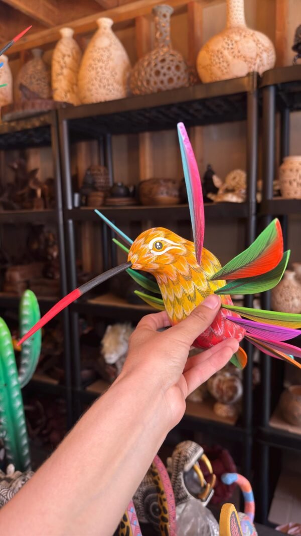 Large Hummingbird Oaxaca Statue Mexican Folk Art Alebrije Sculpture, Wooden  Decoration Figure, Made Of Wood And Carved By Hand 15” Long - Image 2