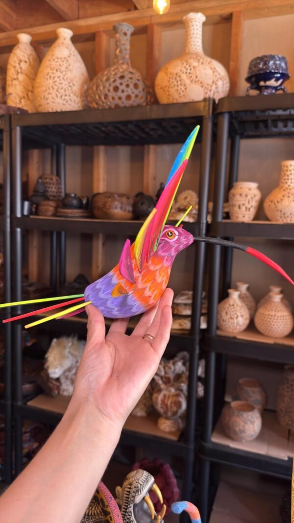 Large Hummingbird Oaxaca Statue Mexican Folk Art Alebrije Sculpture, Wooden  Decoration Figure, Made Of Wood And Carved By Hand 15” Long - Image 2