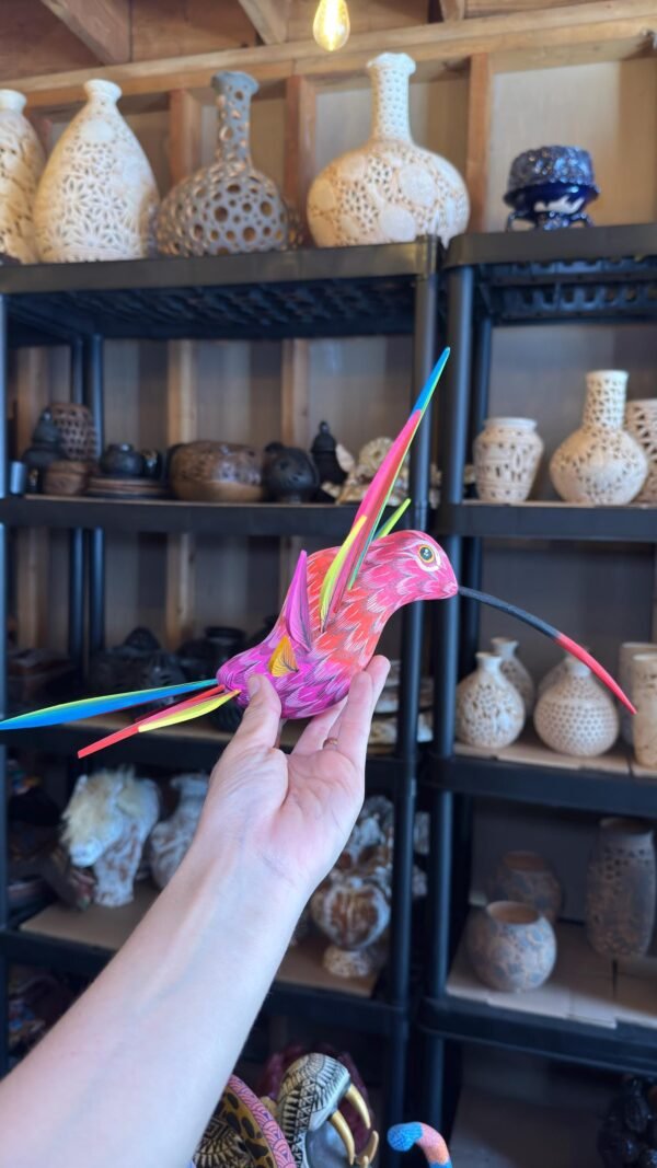 Large Hummingbird Oaxaca Statue Mexican Folk Art Alebrije Sculpture, Wooden  Decoration Figure, Made Of Wood And Carved By Hand 15” Long - Image 2