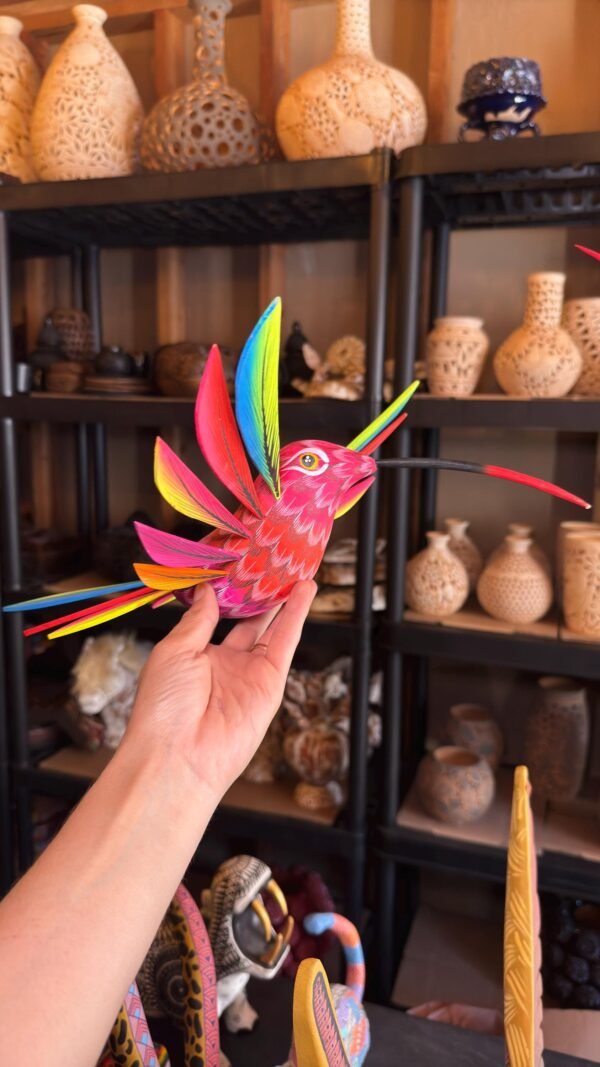 Large Hummingbird Oaxaca Statue Mexican Folk Art Alebrije Sculpture, Wooden  Decoration Figure, Made Of Wood And Carved By Hand 15” Long - Image 2