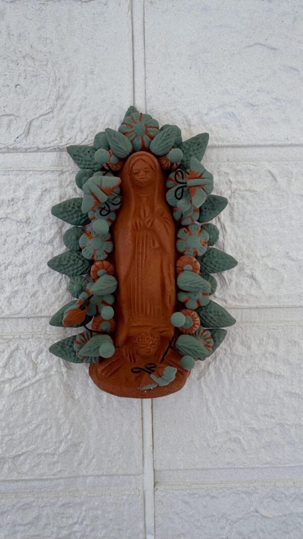 Virgin Mary clay pieces, Wall hanging  ornaments,  Mexican decoration, Mary Virgin sculpture, Technique “pigmento” natural colors.