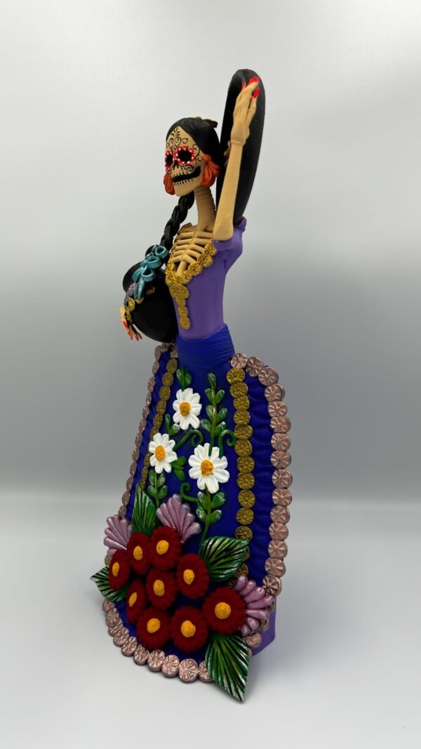Catrina Skull Frida Kahlo Doll, Michoacan Mexico Made by Artisans Day Of The Dead, Human Skeleton, Mexican Decorations, Sugar Skull 13” Tall - Image 2