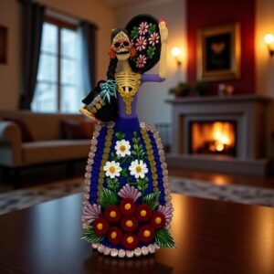Catrina Skull Frida Kahlo Doll, Michoacan Mexico Made by Artisans Day Of The Dead, Human Skeleton, Mexican Decorations, Sugar Skull 13” Tall