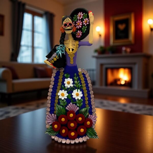 Catrina Skull Frida Kahlo Doll, Michoacan Mexico Made by Artisans Day Of The Dead, Human Skeleton, Mexican Decorations, Sugar Skull 13” Tall
