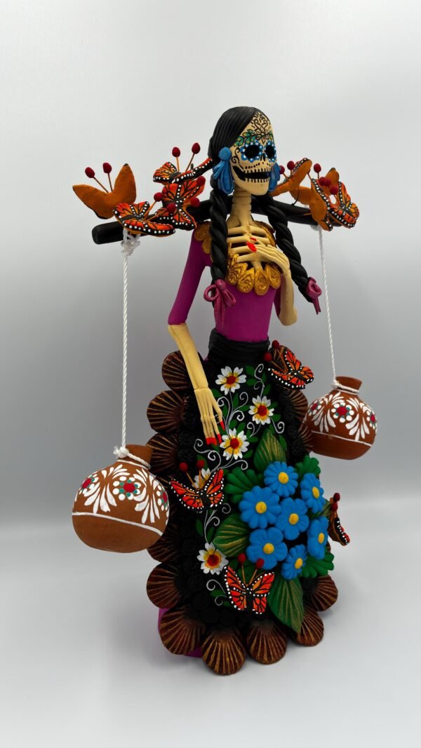 Catrina Skull Frida Kahlo Doll, Michoacan Mexico Made by Artisans Day Of The Dead, Human Skeleton, Mexican Decorations, Sugar Skull 13” Tall - Image 2