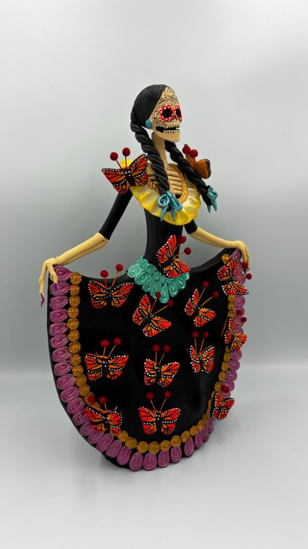 Catrina Skull Frida Kahlo Doll, Michoacan Mexico Made by Artisans Day Of The Dead, Human Skeleton, Mexican Decorations, Sugar Skull 13” Tall - Image 2