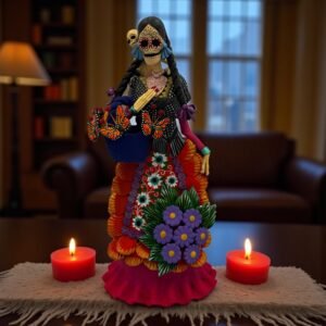 Catrina Skull Frida Kahlo Doll, Michoacan Mexico Made by Artisans Day Of The Dead, Human Skeleton, Mexican Decorations, Sugar Skull 13” Tall