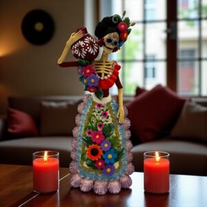 Catrina Skull Frida Kahlo Doll, Michoacan Mexico Made by Artisans Day Of The Dead, Human Skeleton, Mexican Decorations, Sugar Skull 13” Tall