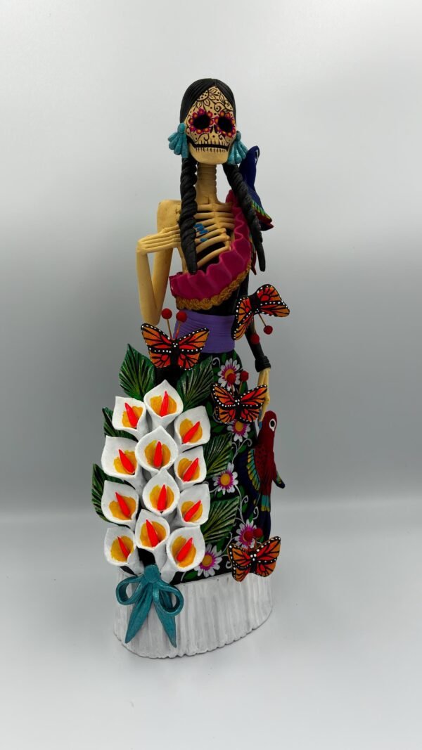 Catrina Skull Frida Kahlo Doll, Michoacan Mexico Made by Artisans Day Of The Dead, Human Skeleton, Mexican Decorations, Sugar Skull 13” Tall - Image 2