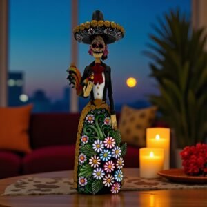 Catrina Skull Frida Kahlo Doll, Michoacan Mexico Made by Artisans Day Of The Dead, Human Skeleton, Mexican Decorations, Sugar Skull 13” Tall