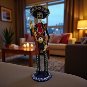 Elegant Catrín Skull  Doll, Michoacan Mexico Made by Artisans Day Of The Dead, Human Skeleton, Mexican Decorations, Sugar Skull 13” Tall