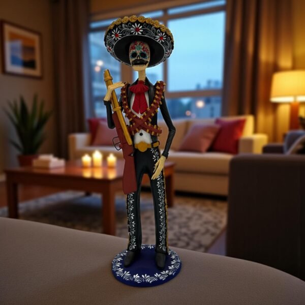 Elegant Catrín Skull  Doll, Michoacan Mexico Made by Artisans Day Of The Dead, Human Skeleton, Mexican Decorations, Sugar Skull 13” Tall