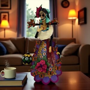 Catrina Skull Frida Kahlo Doll, Michoacan Mexico Made by Artisans Day Of The Dead, Human Skeleton, Mexican Decorations, Sugar Skull 17.7”