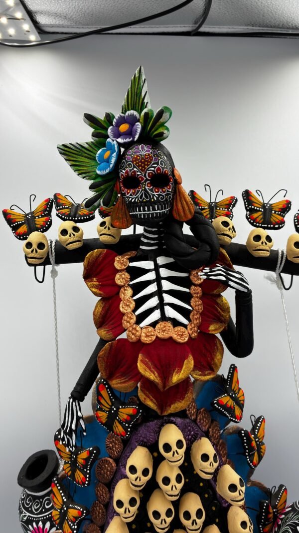 Catrina Skull Frida Kahlo Doll, Michoacan Mexico Made by Artisans Day Of The Dead, Human Skeleton, Mexican Decorations, Sugar Skull 21.6” - Image 2