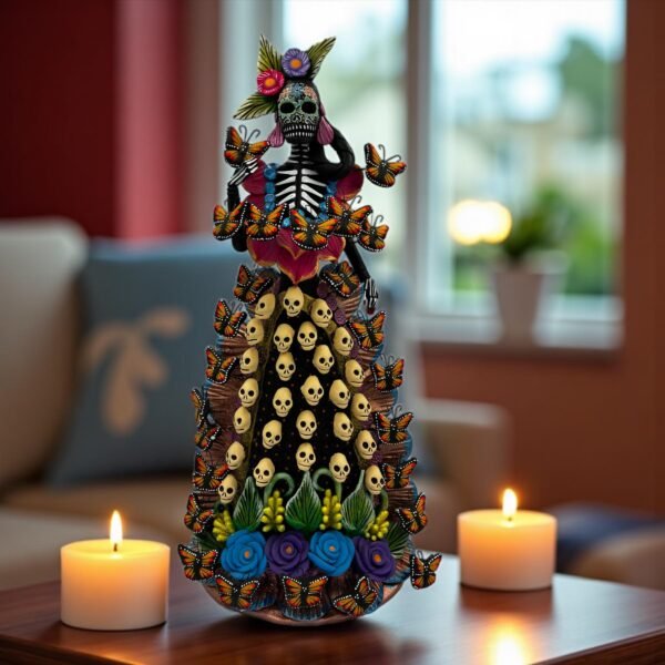 Catrina Skull Frida Kahlo Doll, Michoacan Mexico Made by Artisans Day Of The Dead, Human Skeleton, Mexican Decorations, Sugar Skull 21.6”