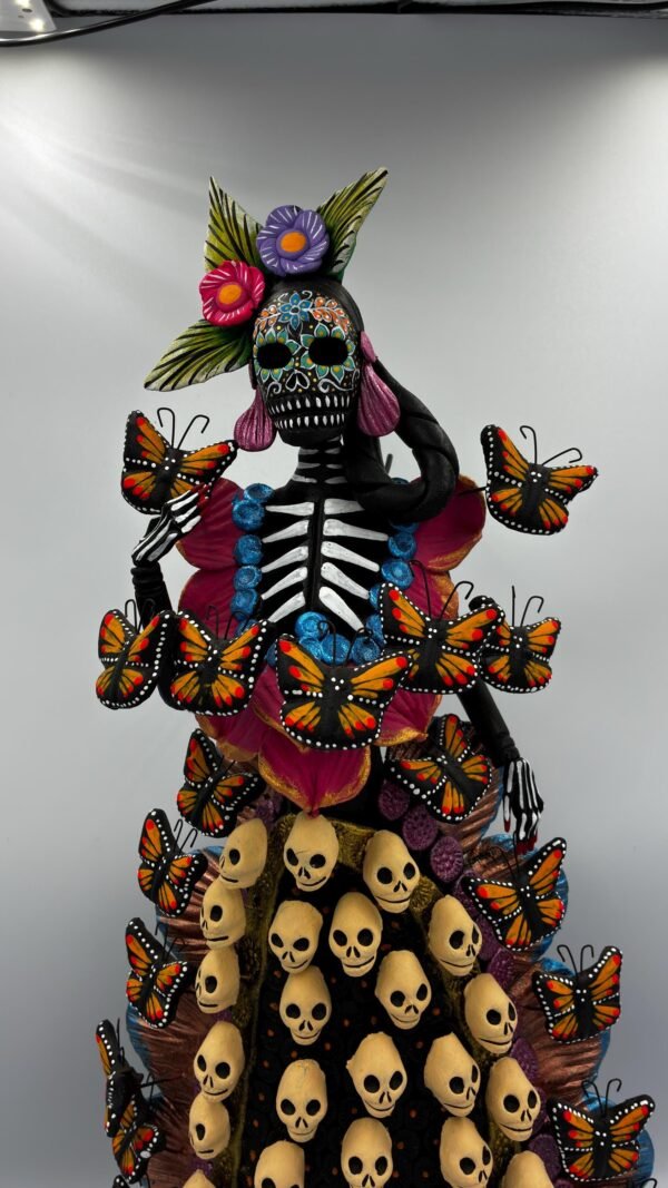 Catrina Skull Frida Kahlo Doll, Michoacan Mexico Made by Artisans Day Of The Dead, Human Skeleton, Mexican Decorations, Sugar Skull 21.6” - Image 2