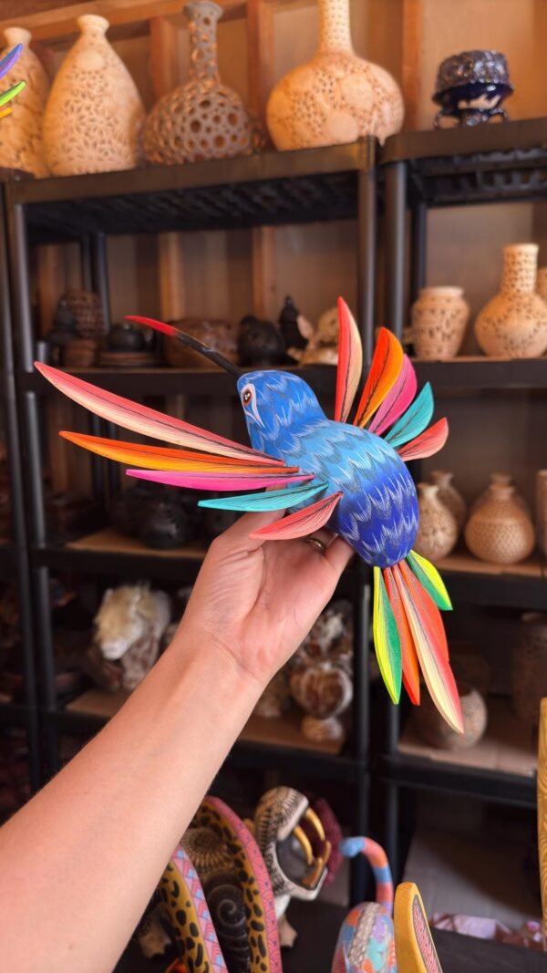 Large Hummingbird Oaxaca Statue Mexican Folk Art Alebrije Sculpture, Wooden  Decoration Figure, Made Of Wood And Carved By Hand 15” Long - Image 2