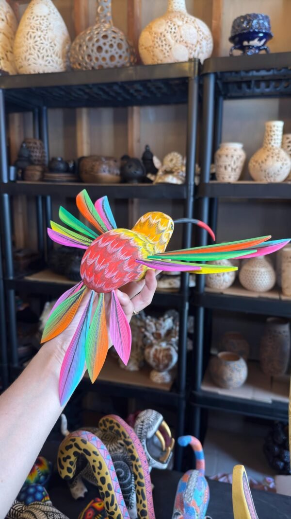Large Hummingbird Oaxaca Statue Mexican Folk Art Alebrije Sculpture, Wooden  Decoration Figure, Made Of Wood And Carved By Hand 15” Long - Image 2