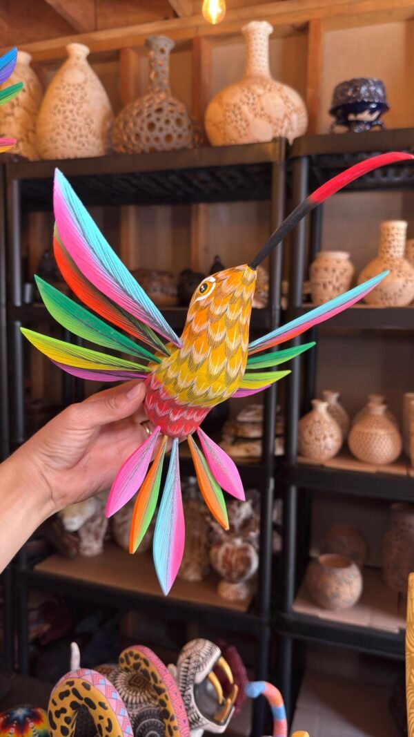 Large Hummingbird Oaxaca Statue Mexican Folk Art Alebrije Sculpture, Wooden  Decoration Figure, Made Of Wood And Carved By Hand 15” Long