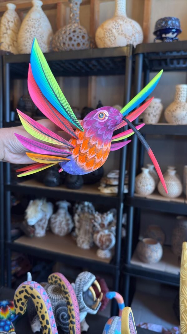 Large Hummingbird Oaxaca Statue Mexican Folk Art Alebrije Sculpture, Wooden  Decoration Figure, Made Of Wood And Carved By Hand 15” Long - Image 2