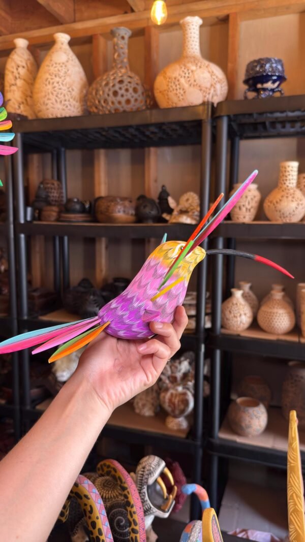 Large Hummingbird Oaxaca Statue Mexican Folk Art Alebrije Sculpture, Wooden  Decoration Figure, Made Of Wood And Carved By Hand 15” Long - Image 2