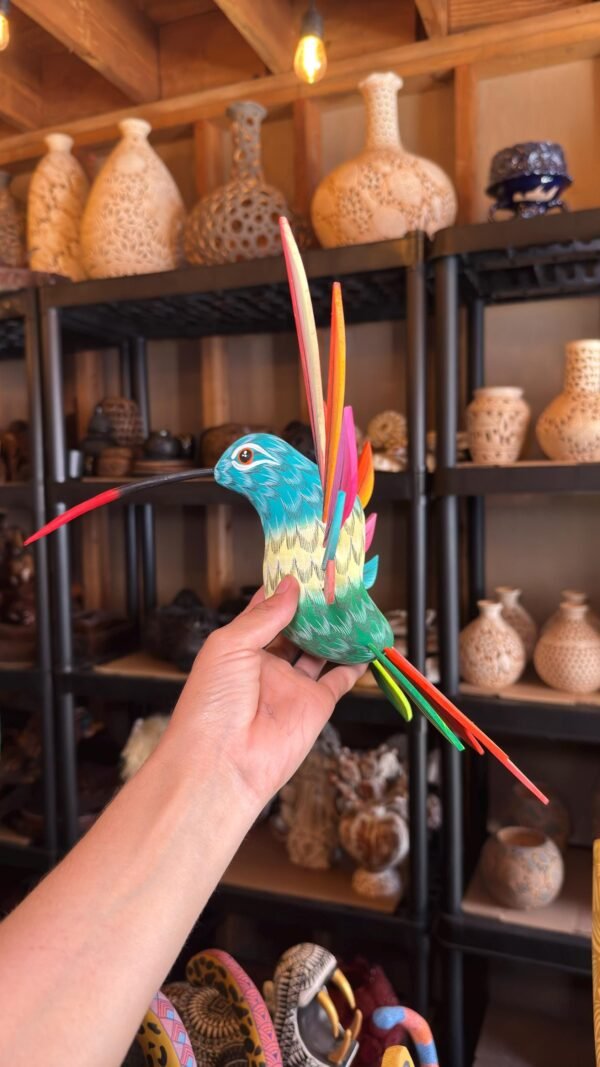 Large Hummingbird Oaxaca Statue Mexican Folk Art Alebrije Sculpture, Wooden  Decoration Figure, Made Of Wood And Carved By Hand 15” Long - Image 2