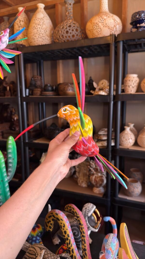 Large Hummingbird Oaxaca Statue Mexican Folk Art Alebrije Sculpture, Wooden  Decoration Figure, Made Of Wood And Carved By Hand 15” Long - Image 2