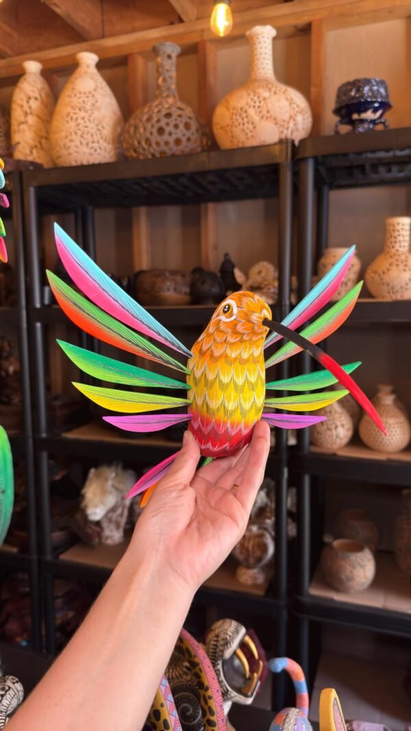 Large Hummingbird Oaxaca Statue Mexican Folk Art Alebrije Sculpture, Wooden  Decoration Figure, Made Of Wood And Carved By Hand 15” Long