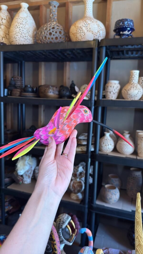 Large Hummingbird Oaxaca Statue Mexican Folk Art Alebrije Sculpture, Wooden  Decoration Figure, Made Of Wood And Carved By Hand 15” Long - Image 2