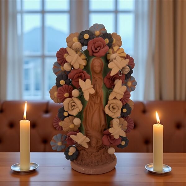 Virgin Mary Handmade Clay Piece, Virgen de Guadalupe  Mexican Decoration, Mary Virgin Sculpture, Metepec Estado de México Virgencita