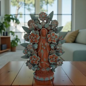Virgin Mary Handmade Clay Piece, Virgen de Guadalupe  Mexican Decoration, Mary Virgin Sculpture, Metepec Estado de México Virgencita
