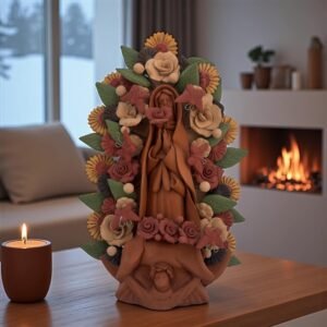 Virgin Mary Handmade Clay Piece, Virgen de Guadalupe  Mexican Decoration, Mary Virgin Sculpture, Metepec Estado de México Virgencita