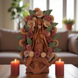 Virgin Mary Handmade Clay Piece, Virgen de Guadalupe  Mexican Decoration, Mary Virgin Sculpture, Metepec Estado de México Virgencita