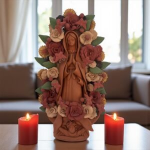Virgin Mary Handmade Clay Piece, Virgen de Guadalupe  Mexican Decoration, Mary Virgin Sculpture, Metepec Estado de México Virgencita