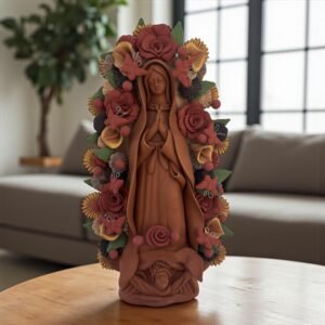 Virgin Mary Handmade Clay Piece, Virgen de Guadalupe  Mexican Decoration, Mary Virgin Sculpture, Metepec Estado de México Virgencita