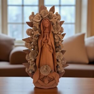 Virgin Mary Handmade Clay Piece, Virgen de Guadalupe  Mexican Decoration, Mary Virgin Sculpture, Metepec Estado de México Virgencita