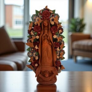 XL Virgin Mary Handmade Clay Piece, Virgen de Guadalupe  Mexican Decoration, Mary Virgin Sculpture,Metepec Estado de México Virgencita 23.7”